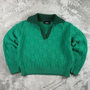Cider Green Cropped Knit Sweater Womens Small Collared Textured